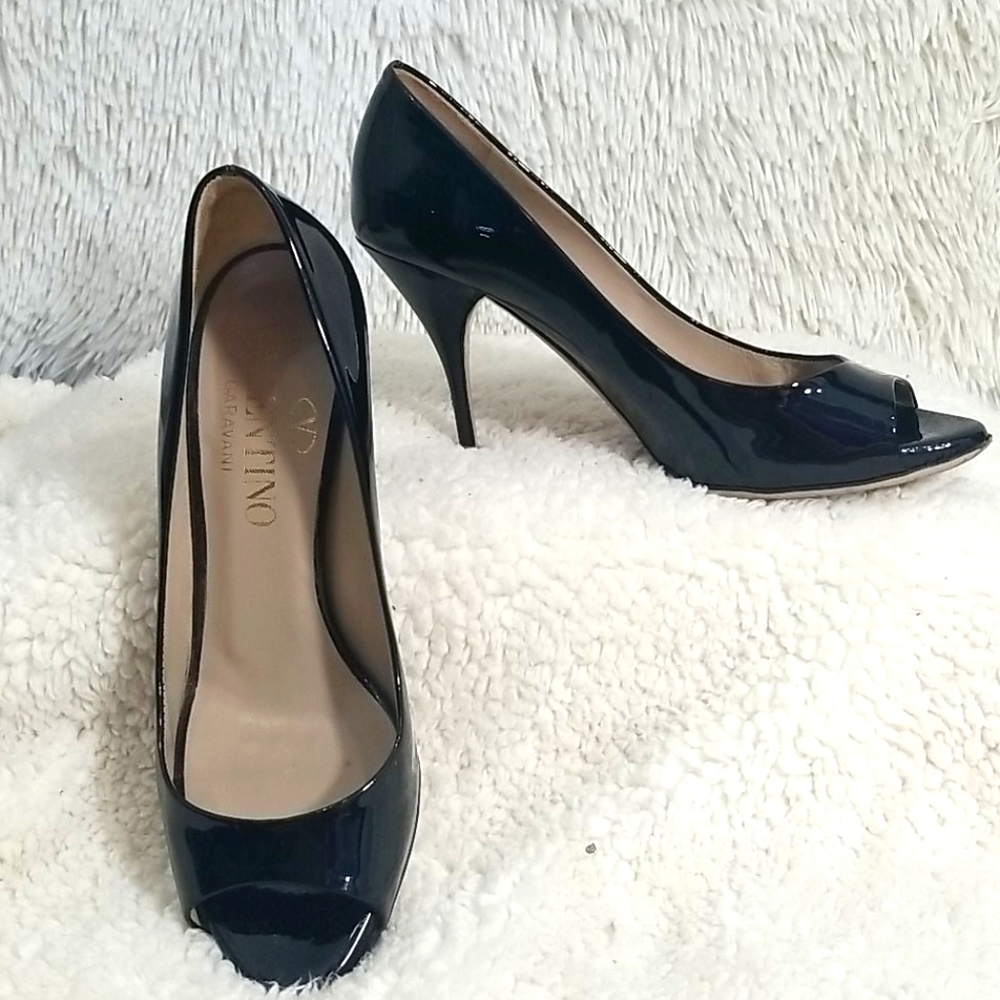 Valentino patent leather peep toe heel pump shoe